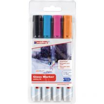 95 4-95-4-999 Marqueur pour verre bleu clair, orange, rose, noir 1.5 mm, 3 mm - Edding