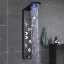 Duschpaneel Edelstahl Schwarz Duschsäule Duscharmatur Duschsystem Regendusche Kopfbrause Handbrause Armatur Duschset 4 x Massagedüsen