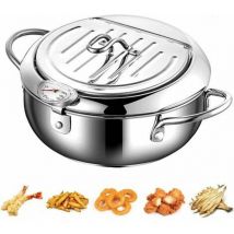 -Edelstahl-Fritteuse im japanischen Stil mit Thermometerdeckel und Ölabtropffläche, antihaftbeschichtete Bratpfanne für die Küche
