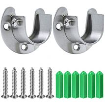 Memkey - Edelstahl-Garderobenstangen-Sockel, 2 Stück, robuste Garderobenstangen-Endstützen, Flanschstangenhalterung mit Schrauben, U-förmig, einfache