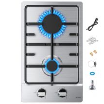 Wehimo - Edelstahl Gaskochfeld, IsEasy Gaskochfeld 2 Flammig mit Automatischer Thermoelementschutz, Einbau Gaskochfeld, 2 Zonen Gaskocher,