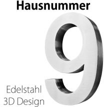 Edelstahl Hausnummer 20 cm Groß Gross Haus Nummer 9 Zahlen Hausnummernschild Hausnummern Schild Gebürstet 3D Arial V2aox