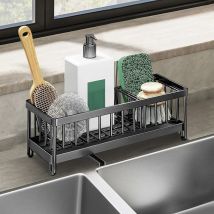 Edelstahl Schwammhalter Spülbecken Organizer mit Abnehmbarer Abtropfschale Multifunktional für Spülenorganizer Schwarz
