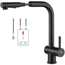 Kaibor - Niederdruck Küchenarmatur Ausziehbar 360° Drehbar, Wasserhahn Küche Ausziehbar aus Edelstahl, Spültischarmatur Einhebelmischer für Küche