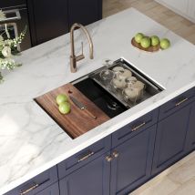 Edelstahl Spülbecken S304 tief mit Rand und Zubehör 76x48cm Unterbau Deervalley