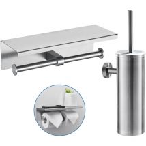 Edelstahl Toilettenpapierhalter mit Handyhalter doppelter Rollenhalter + Toilettenbürste Wandhalter Bürste Klobürste mit Wandbefestigung, Gebürstet