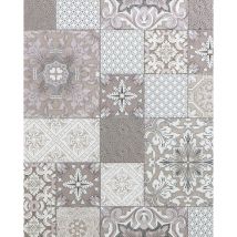 Edem - Papier Peint Pour Cuisine Et Bain 87001br13 Papier Peint Vinyle Légèrement Texturé Avec Un Dessin Carrelage Et Des Accents Métalliques Beige 