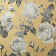 Crown - Eden Floral Mustard Wallpaper Textured Vinyl White Grey