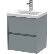 Hudson Reed - Square Wall Hung 2 Drawer Vanity Unit & Ceramic Basin, 500mm - Matt Coastal Grey - Coastal Grey