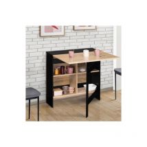 Edi Consolle pieghevole per 2-6 persone con contenitore in legno nero e piano in faggio 150 x 80 cm
