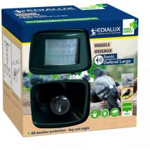 Edialux - Sonic Defend vögel abschrecken, ultraschall abwehrsystem mit vogelgeräuschen, taubenabwehr krähen möwen raben, bewegungssensor, 100 m²