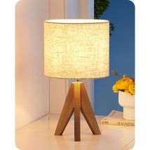 Edishine Tischlampe Holz, Nachttischlampe Mit E27 Fassung, H36cm, Stativ Vintage Landhaus, Leine Lampenschirm Beige