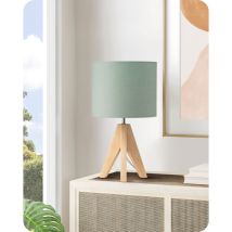 Edishine Tischlampe Vintage, E27 Lampe, H36cm, 2700k Warmweiß, Nachttischlampe Grün, Stativ Holz Led Tischleuchte, Lampenschirm Aus Leinen, Für Deko 