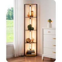 Edishine Stehlampe Wohnzimmer Holz, Retro Stehlampe Mit 4 Regalen Aus Glas, Dimmbar & 3 Farbtemperaturen, 20w 360°drehbare Led-stangen, Standleuchte 