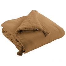 Dredon 150 x 150 cm en gaze de coton camel avec 4 pompons - pepa