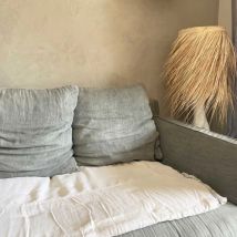 Edredon 2 faces lin lavé blanc et coton blanc garni 75 x 200 cm