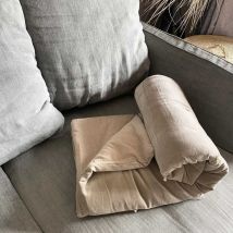 Sud Etoffe - Edredon 2 faces velours taupe et coton naturel garni 130 x 170