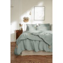 Edredon ou Bout de lit matelassé 90 x 200 cm 'Soline' Lin lavé - Couleur: Soline Eucalyptus
