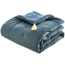 Edredon velours et pompons 80 x 180 cm Bleu
