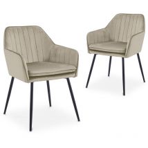 Deco In Paris - edwige - Lot de 2 chaises avec accoudoirs en velours beige pieds noirs edwige