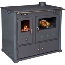 Prometey - eek a+ Kaminofen mit Backfach und Herdplatte Pracktik Lux Anthrazit ral 7016 rechts Holzofen 9,5 kW Kamin Ofen Dauerbrandofen