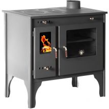 Prometey - eek a+ Kaminofen mit Backfach und Herdplatte Retro Eco Schwarz Rechts Holzofen 7 kW Kamin Ofen Holz Werkstattofen Hüttenofen Heizofen