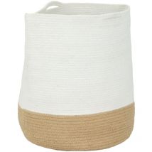 Living Korb mit Henkel Toyama, runder Aufbewahrungskorb für Decken, Deko Flechtkorb aus Baumwolle in Weiß und Braun, Tragekorb geflochten, 35x40 cm