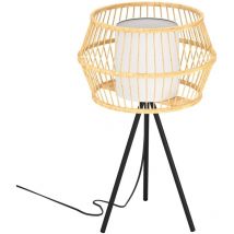 Eglo - Tischlampe Monterroso, Stativ Nachttischlampe Boho Style, Dreibein Tischleuchte aus Bambus in Natur, Metall in Schwarz und Textil in Weiß,