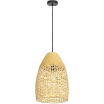 Eglo - Hängelampe Sambucona, Pendelleuchte Esstisch mit ovalem Lampenschirm, Esszimmerlampe aus Rattan in Natur und Metall in Schwarz, Hängeleuchte