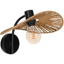 Wandlampe Siruela, Boho Wandleuchte innen, Wandbeleuchtung Natur, fsc zertifiziert, Wohnzimmerlampe aus Papier in Natur und Metall in Schwarz, E27