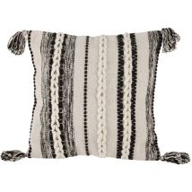 Kissen Chevery, Couch Zierkissen Industrial Vintage, Dekokissen handgemacht aus Baumwolle, Wolle und Polyester in creme und schwarz, Kissenbezug mit