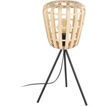 Eglo - Tischlampe Montezuelo, Stativ Nachttischlampe Boho Style, Dreibein Tischleuchte aus Bambus in Natur und Metall in Schwarz, Deko Lampe mit E27