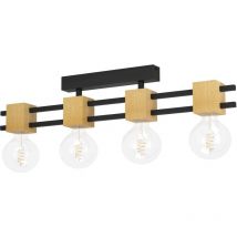 Eglo - Deckenleuchte Levantara, 4-flammige Deckenlampe im Industrial Design, FSC100HB, Deckenbeleuchtung aus Metall in Schwarz und Holz in Natur,