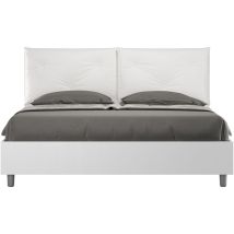 Doppelbett mit Stauraum, Doppellift, 160x190 cm, weißes Eschenholz, weiße Kunstlederkissen, Egos Appia
