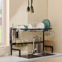 Egoutoire Vaisselle Cuisine 2 Niveaux, Égouttoir Vaisselle Noir, Accessoire de Cuisine Pratique et Facile à Nettoyer, Séchoir à Vaisselle Rangement