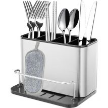 Egouttoir à Couverts, Fourchette Cuillère Organisateur Rack Avec 4 Compartiments avec Égouttoir, pour Couteau et Fourchette, Cuillère, Panier de