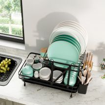 Gouttoir à Vaisselle Cuisine Pliable 2 Niveaux Porte-Vaisselle Antirouille Bac de Récupération Amovible 56x31x30cm CW9409 Maison Chic