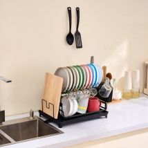 Gouttoir à Vaisselle Noir à 2 Niveaux avec Porte-Ustensiles et Bac d'Égouttement – Design Pratique et Sans Accumulation d'Eau, Séchage Rapide et
