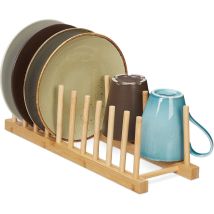 Relaxdays - gouttoir, pour 10 assiettes, planches à découpées, support à couvercles, vaisselle, range-planche en bambou