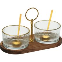 EXCELLENT HOUSEWARE Dip-Schalen-Set auf Holztablett 20,5 x 10,5 x 6,5 cm 310 ml Pflegeleicht Ideal für Partys und Snacks