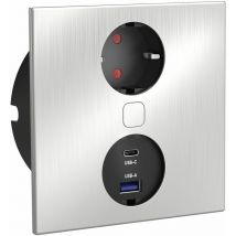 HPF - Einbausteckdose Duplex-Q, 1 Stk. Schukosteckdose, + USB-Charger, Edelstahl