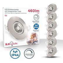B.k.licht - Einbaustrahler 68mm 6er Set - 230v, 4,9w, 480lm, Led, Dimmbar, Ip44, Warmweiß, Matt-nickel
