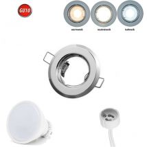 Led Line - Einbaustrahler GU10 Einbaurahmen Spot Strahler Ø60mm Bohrloch Aluminium inkl. GU10 3W Warmweiß 240 Lumen led Leuchtmittel Chrom Rund
