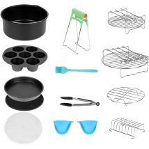 Einfeben - Accessoires pour friteuse à air chaud, set de 12 pièces, support pour friteuse à air chaud, 100 feuilles de papier, brosse en silicone,8