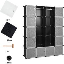 Einfeben - Armoire étagère sans boulon étagère de salle de bain armoire avec maillet bricolage étagère empilable 20 grilles noir