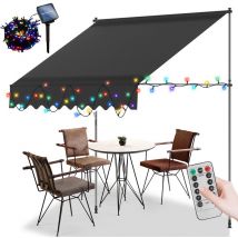 Einfeben - Auvent manuel Store à pince Auvent à Pince Auvent pour balcon Store de fenêtre Store de balcon sans percer, anti-UV 200cm Gris avec led