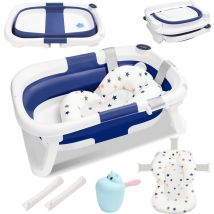 Einfeben - Baignoire Pliable Bébé Pliante évolutive pp+pte Bleu Baignoire pour Bébé 60,5x43x20,5cm (avec Coussin de Bain)