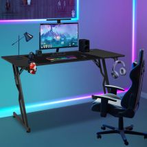 Einfeben - Bureau Gaming Table de Gaming 120x60cm pc Gamer avec Tapis de Souris, Porte-gobelet et Crochet Adapté au Bureau Maison - sans led