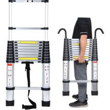 Einfeben - Echelle Télescopique Aluminium Avec Crochet Escabeau Argent Multifonction Multi-Fonction 3,8m