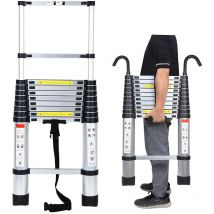 Einfeben - Echelle Télescopique Aluminium Avec Crochet Escabeau Argent Multifonction Portable Pliante 3,8m